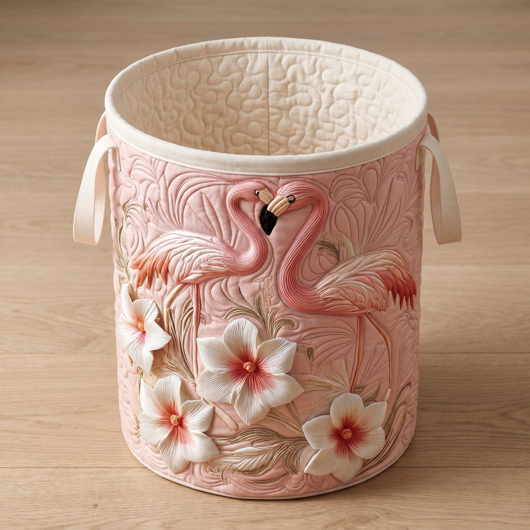 Floral Flamingo Quilted Laundry Basket