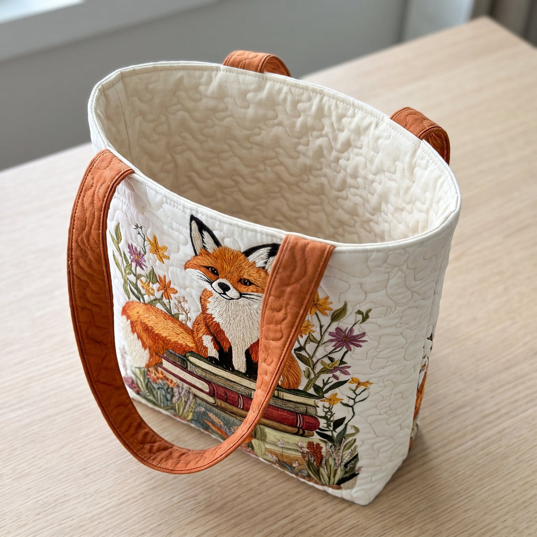 Bookish Fox Quilted Tote Bag