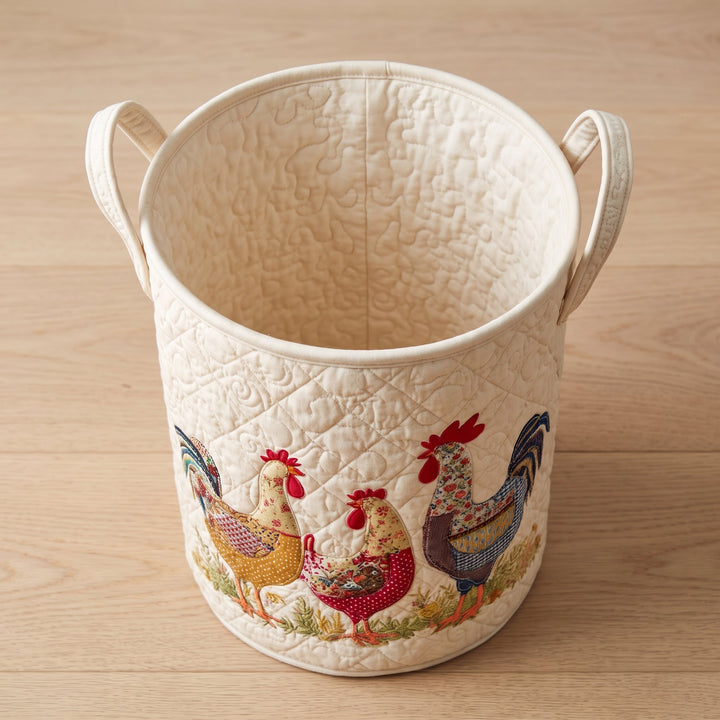 Cheerful Chicken Coop Quilted Laundry Basket