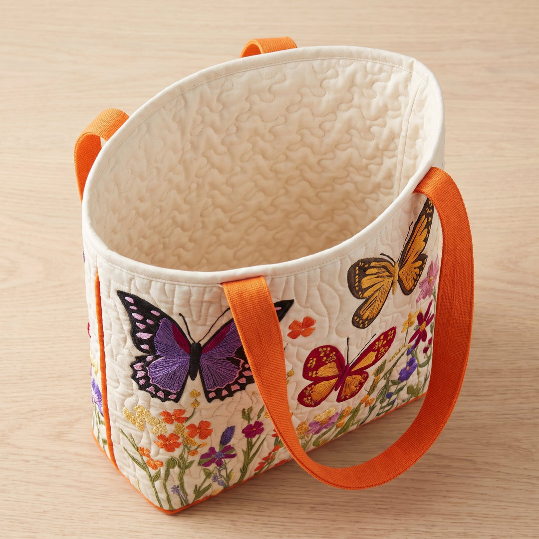 Butterfly Flower Garden Quilted Tote Bag