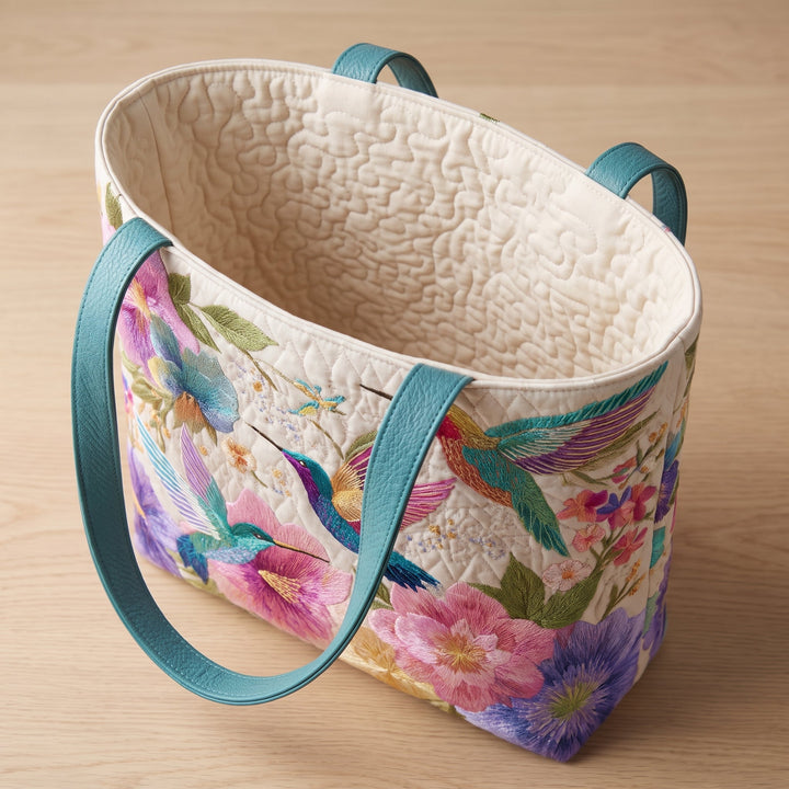 Hummingbird Garden Bloom Quilted Tote Bag