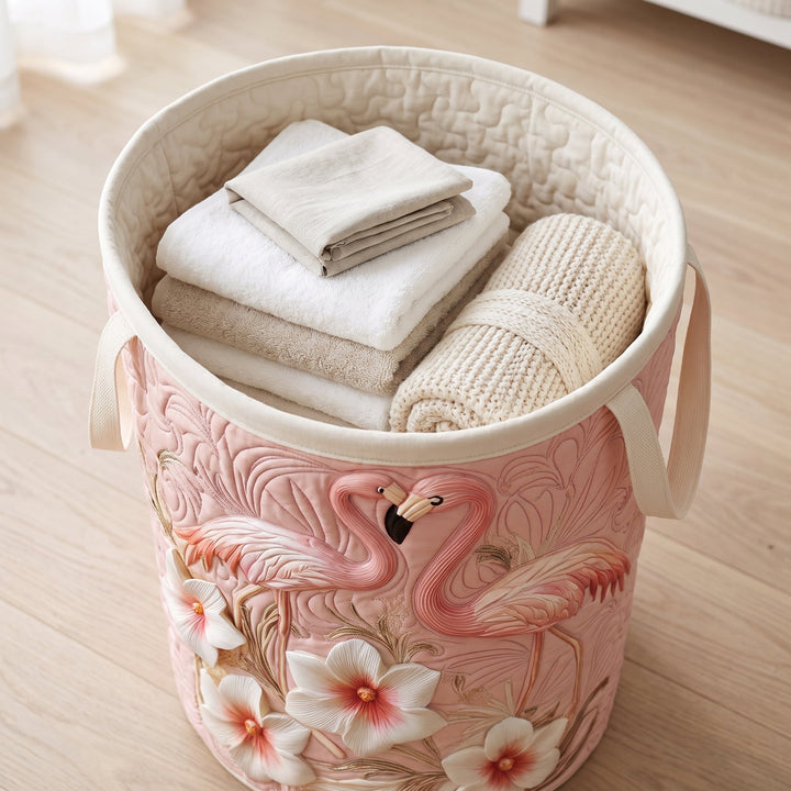 Floral Flamingo Quilted Laundry Basket