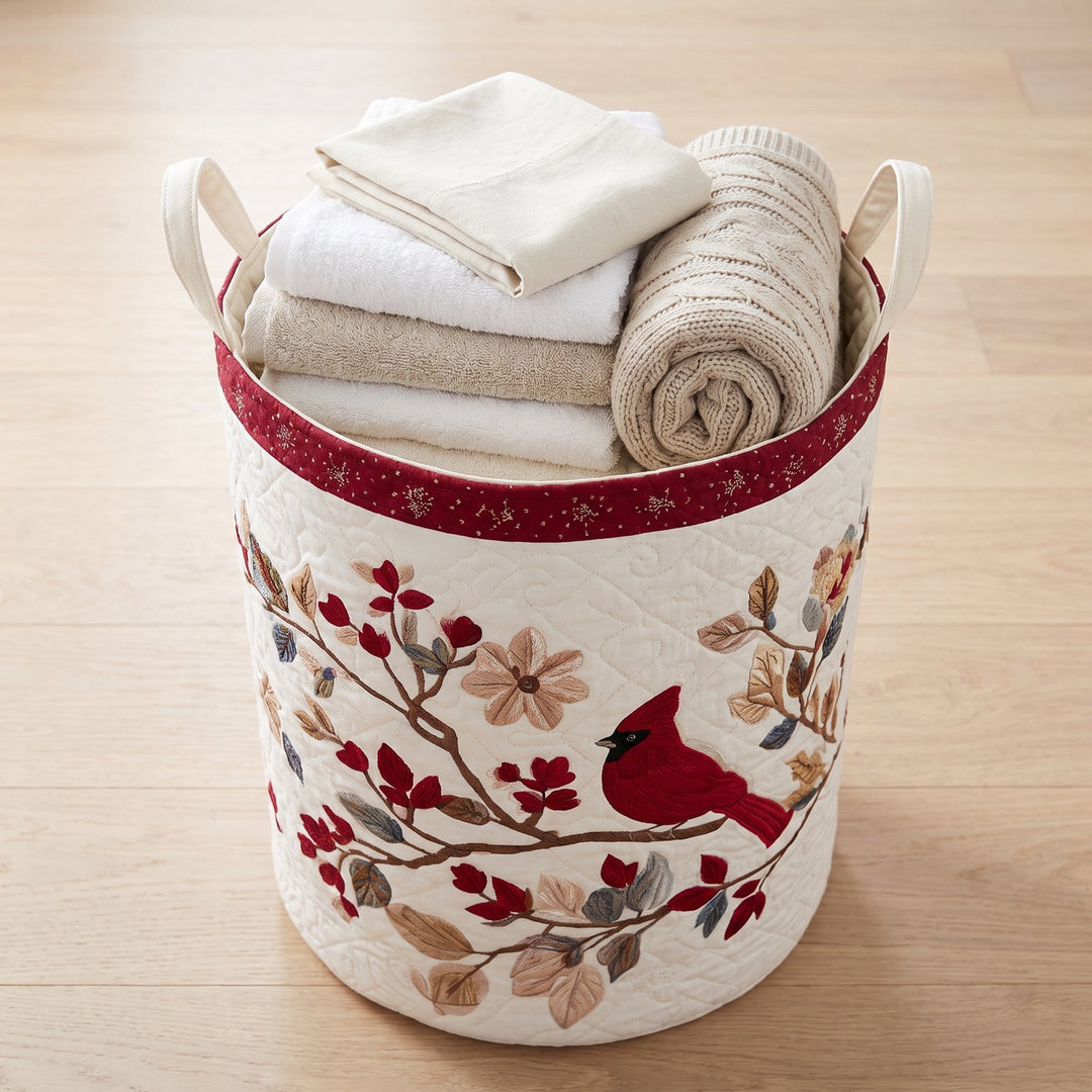 Carmine Leaves Quilted Laundry Basket
