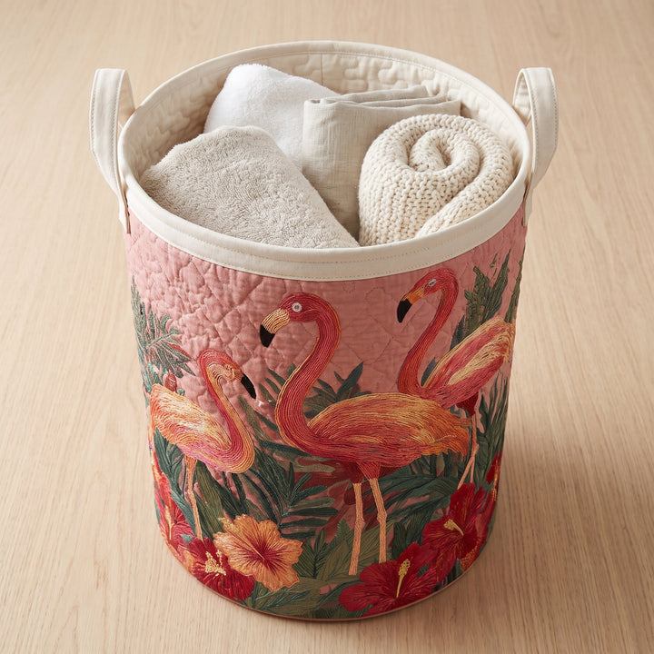 Flamingos in the Sun Quilted Laundry Basket