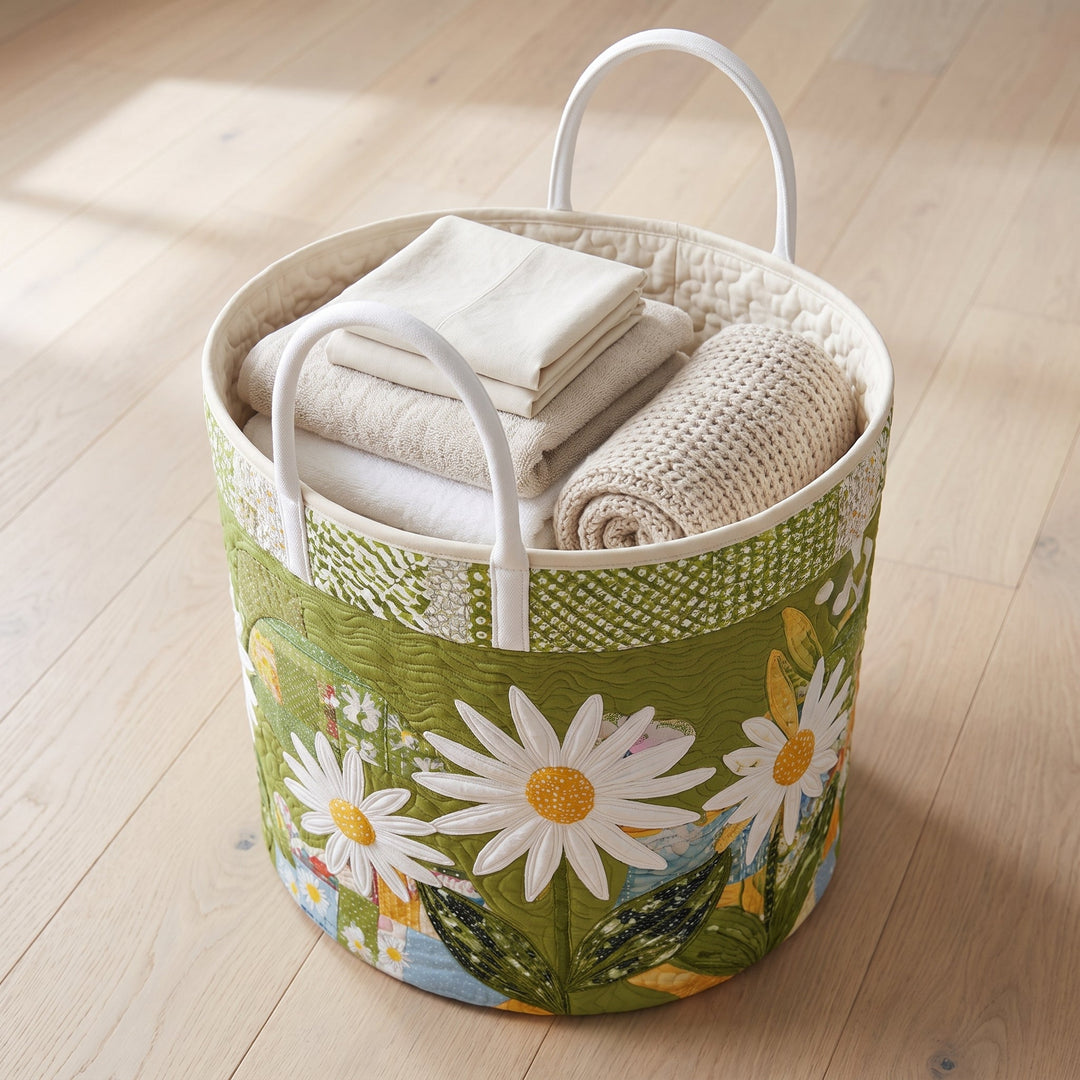 Sunny Stems Quilted Laundry Basket
