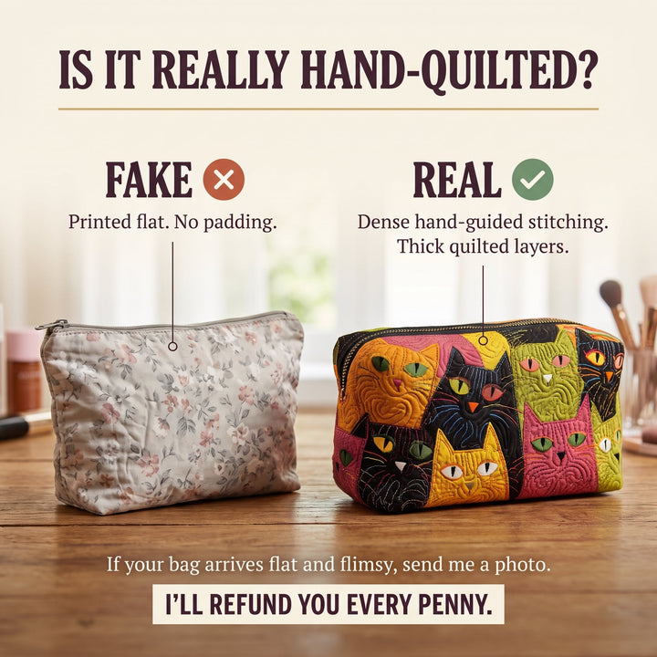 Cat Garden Quilted Makeup Bag