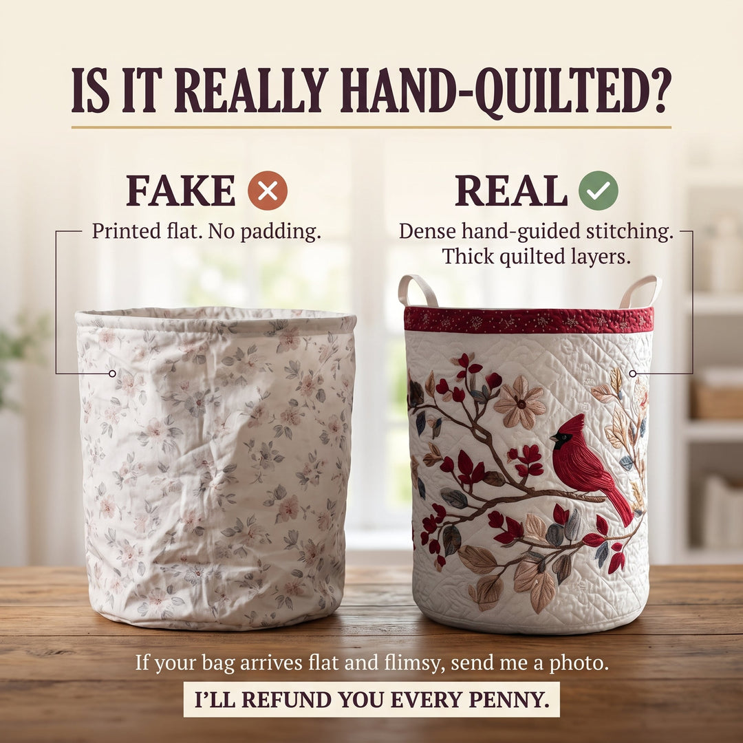 Carmine Leaves Quilted Laundry Basket