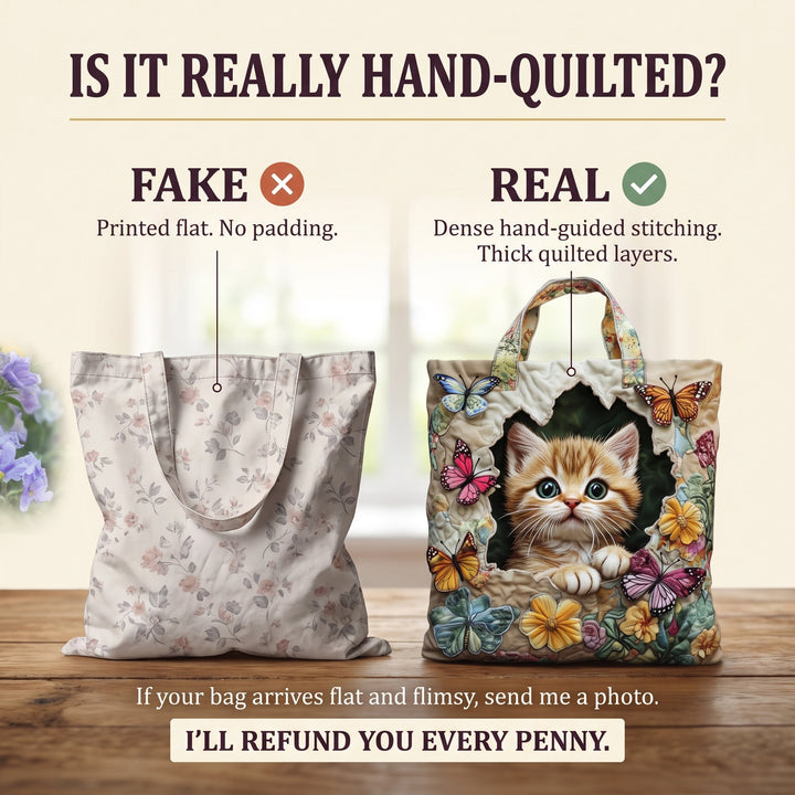 Butterfly Cat Quilted Tote Bag