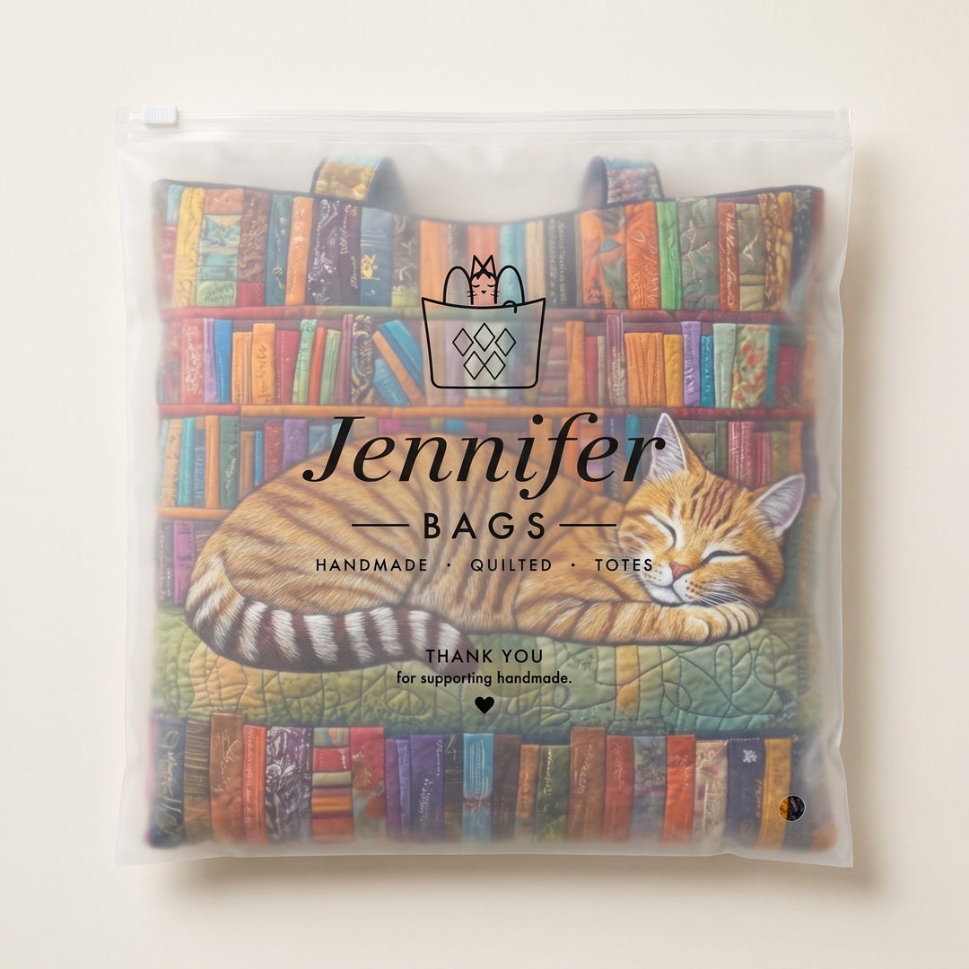 Bookish Cat Nap Quilted Tote Bag
