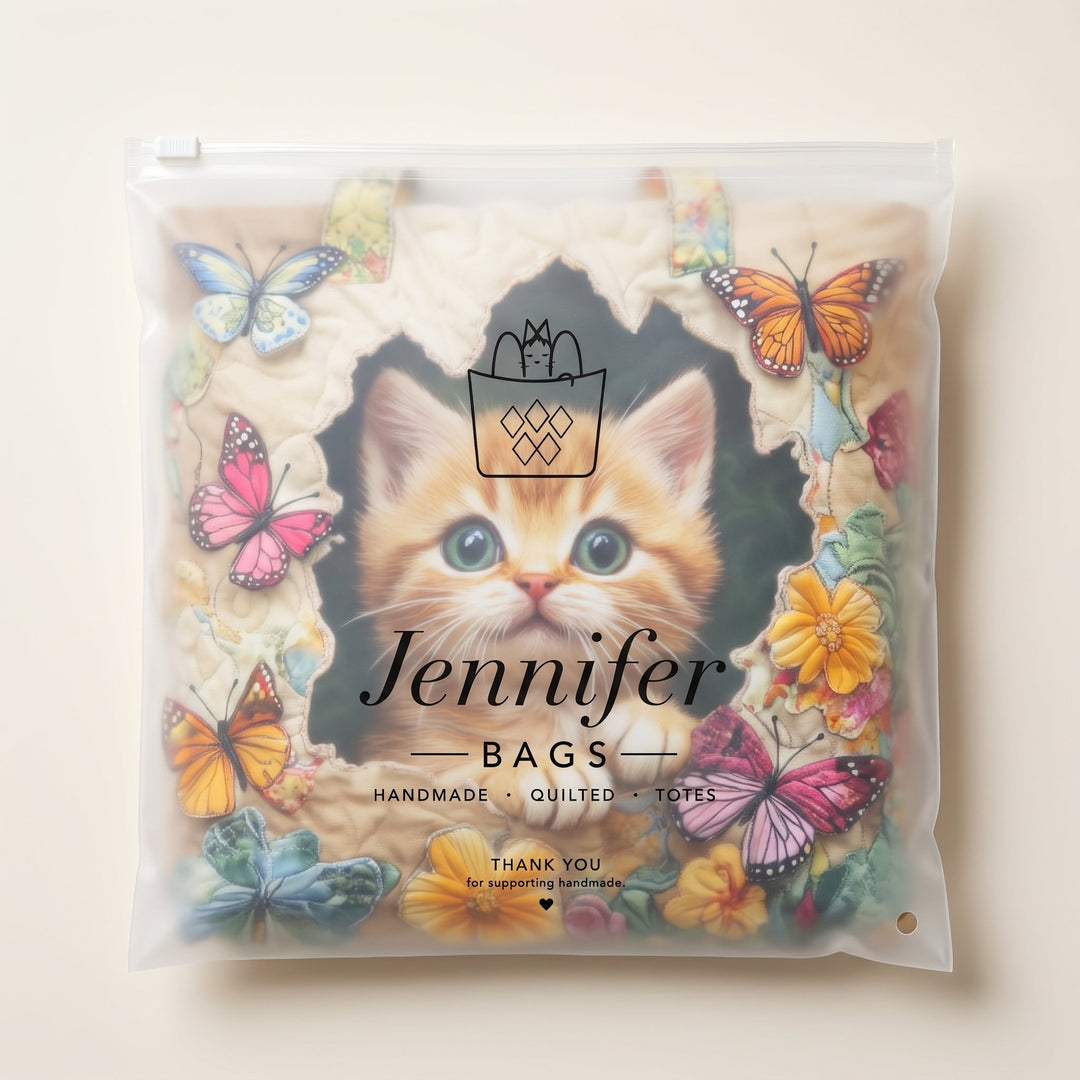 Butterfly Cat Quilted Tote Bag