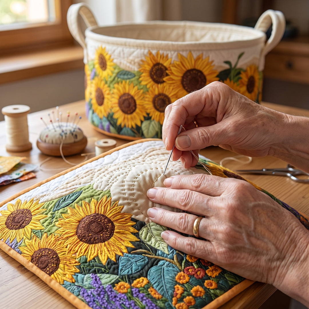 Sunflowers Quilted Laundry Basket