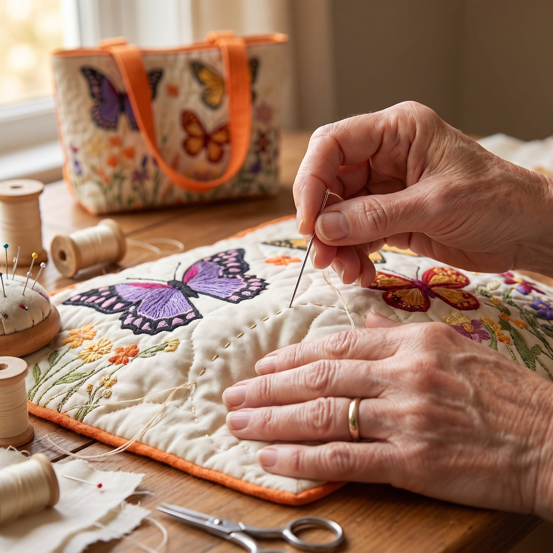 Butterfly Flower Garden Quilted Tote Bag