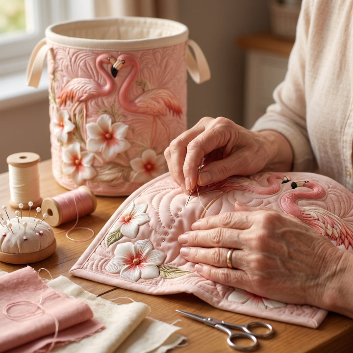 Floral Flamingo Quilted Laundry Basket
