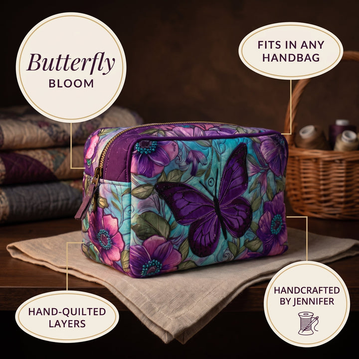 Butterfly Bloom Quilted Makeup Bag