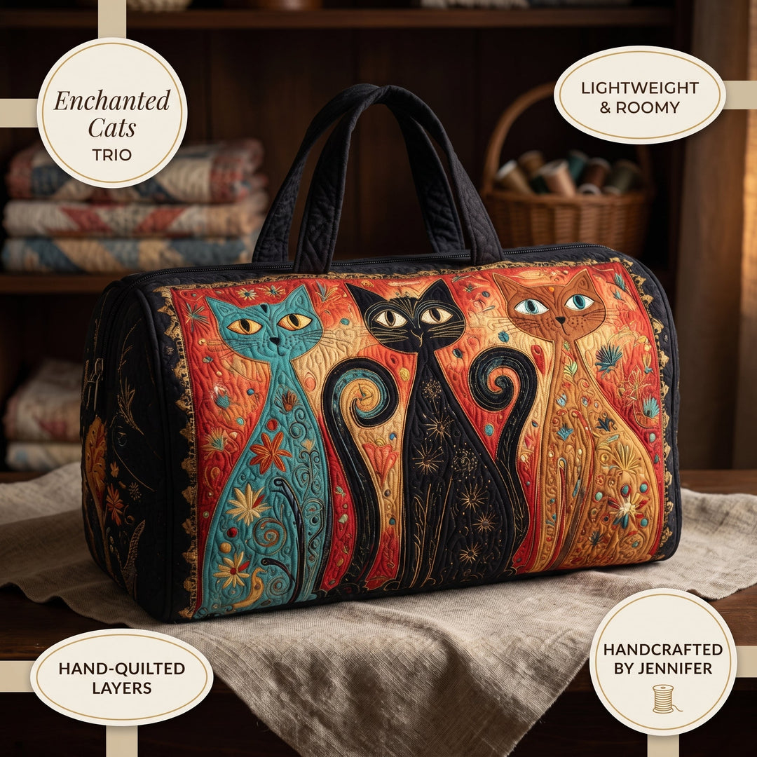 Enchanted Cats Trio Quilted Duffle Bag
