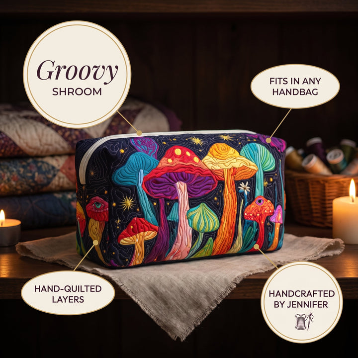 Groovy Shroom Quilted Makeup Bag