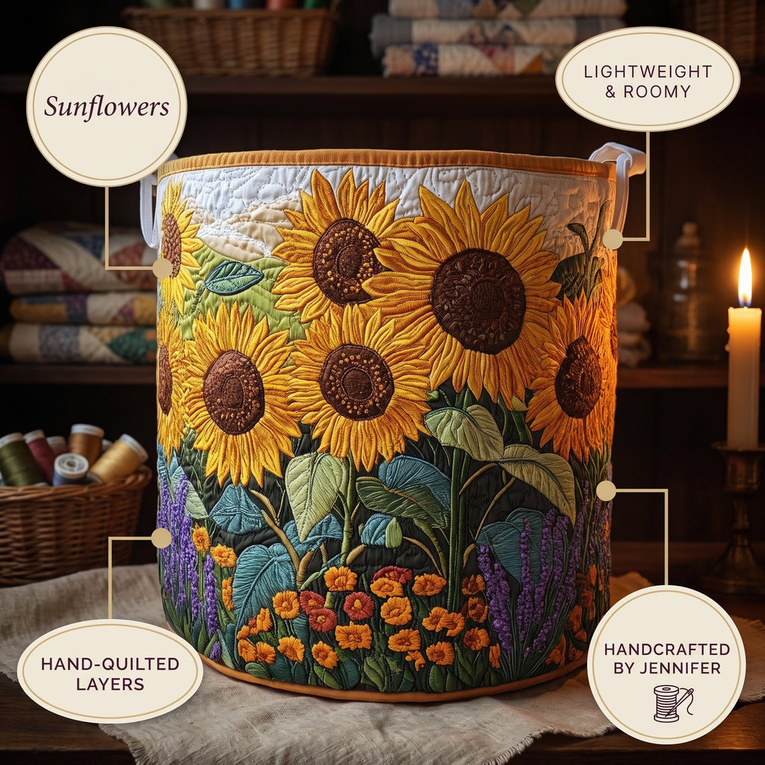 Sunflowers Quilted Laundry Basket