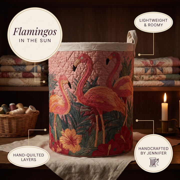 Flamingos in the Sun Quilted Laundry Basket