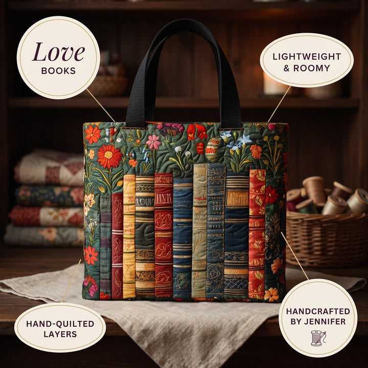 Love Books Quilted Tote Bag