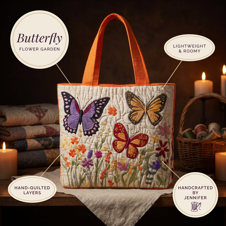 Butterfly Flower Garden Quilted Tote Bag