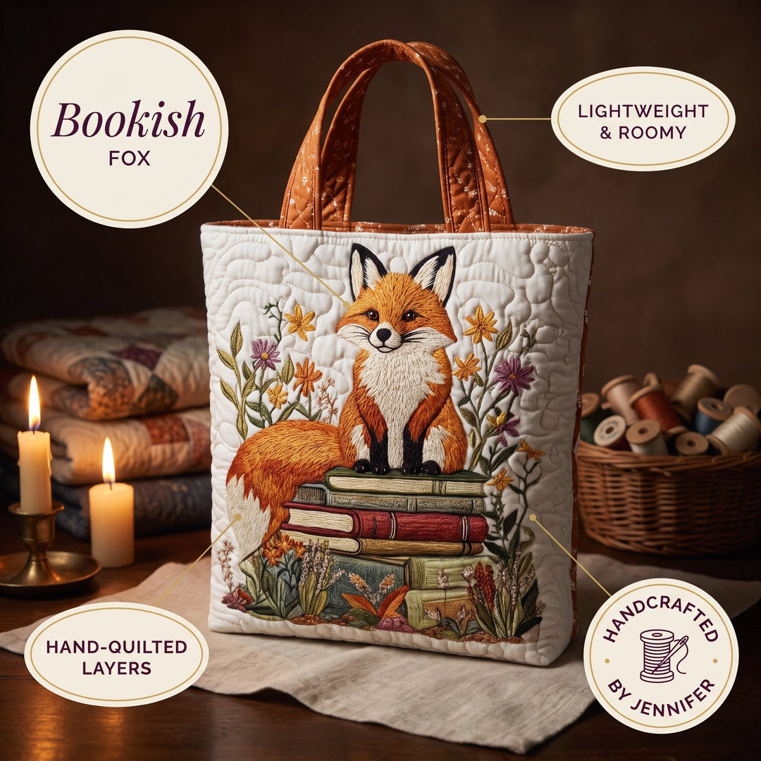 Bookish Fox Quilted Tote Bag