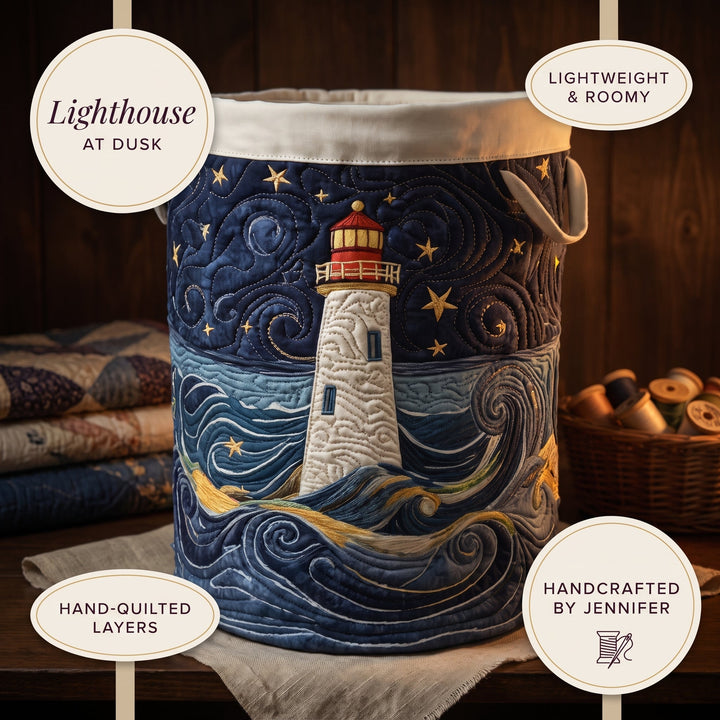Lighthouse at Dusk Quilted Laundry Basket