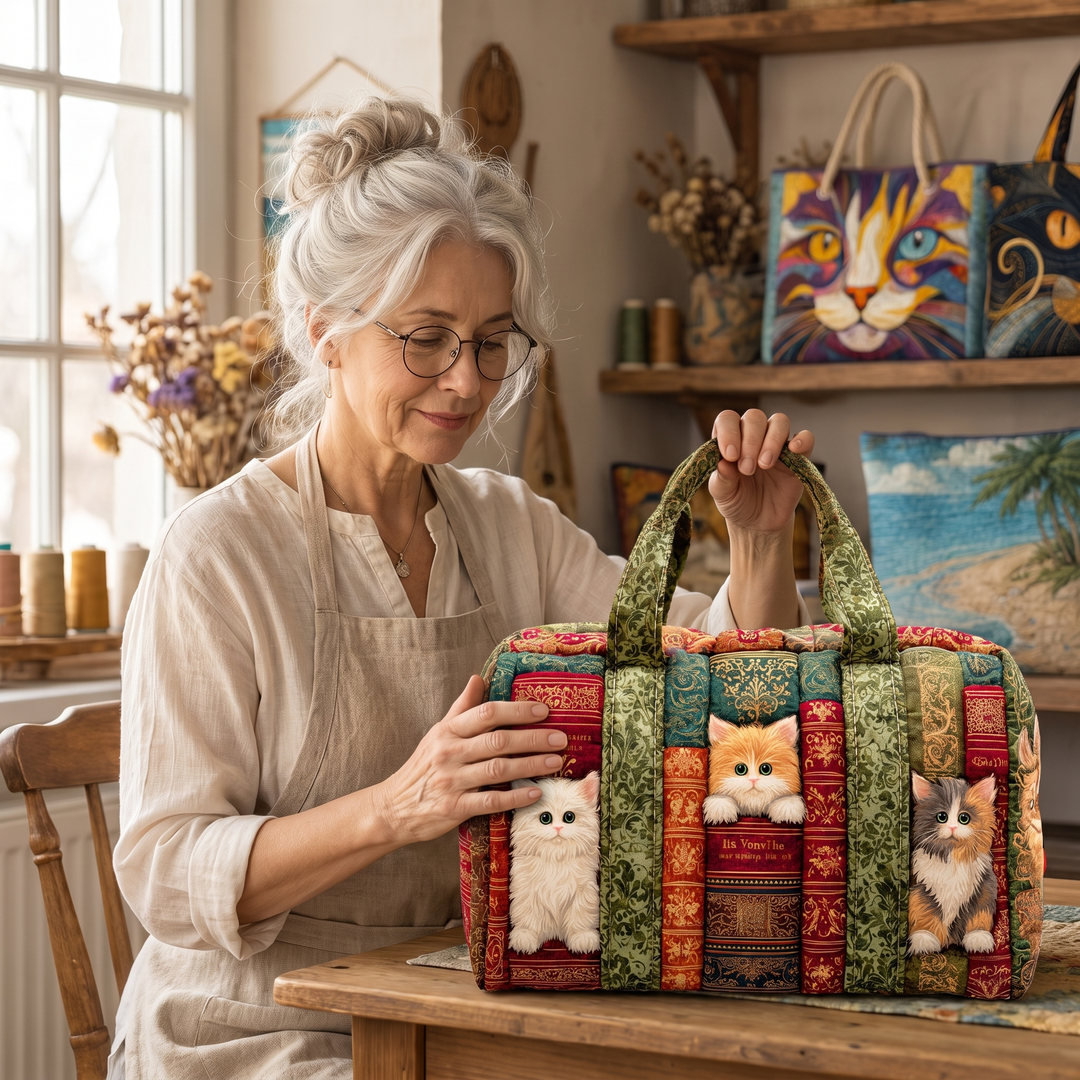 Cat Chapter Quilted Duffle Bag