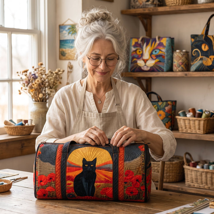 Sunset Cat Quilted Duffle Bag