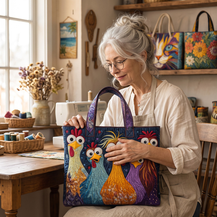 Artisan Bag - Five Colorful Chickens