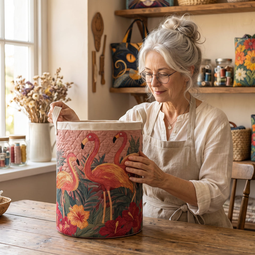 Flamingos in the Sun Quilted Laundry Basket