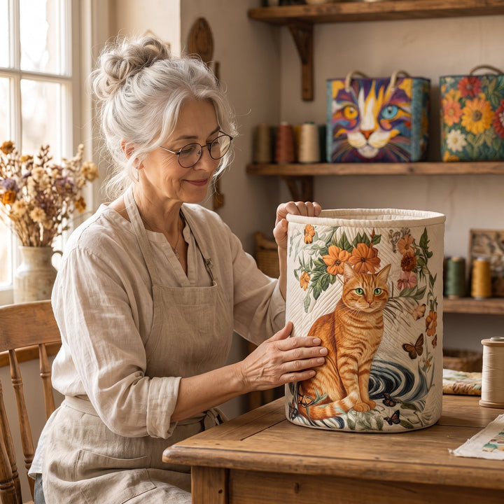 Warm Yellow Quilted Laundry Basket
