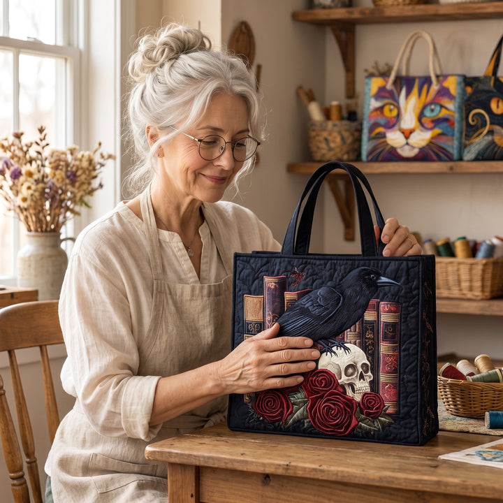 Mystic Raven Book Quilted Tote Bag