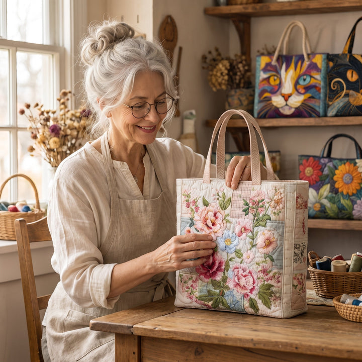 Blooming Flower Quilted Tote Bag