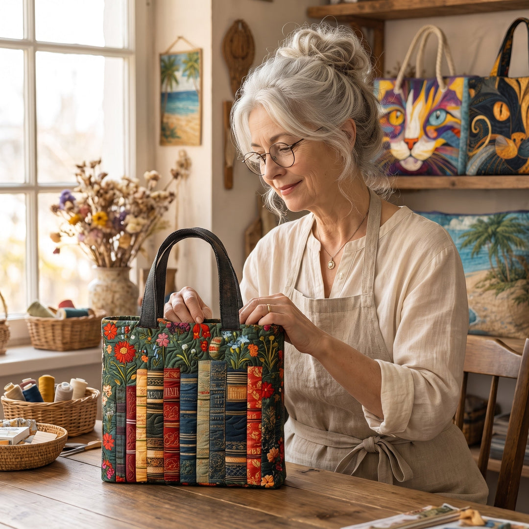 Love Books Quilted Tote Bag