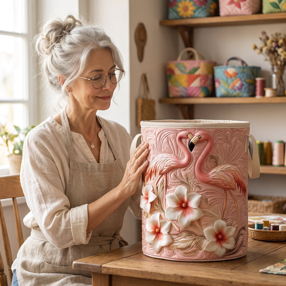 Floral Flamingo Quilted Laundry Basket