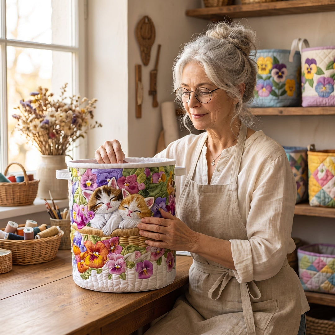 Feline Chaos Quilted Laundry Basket
