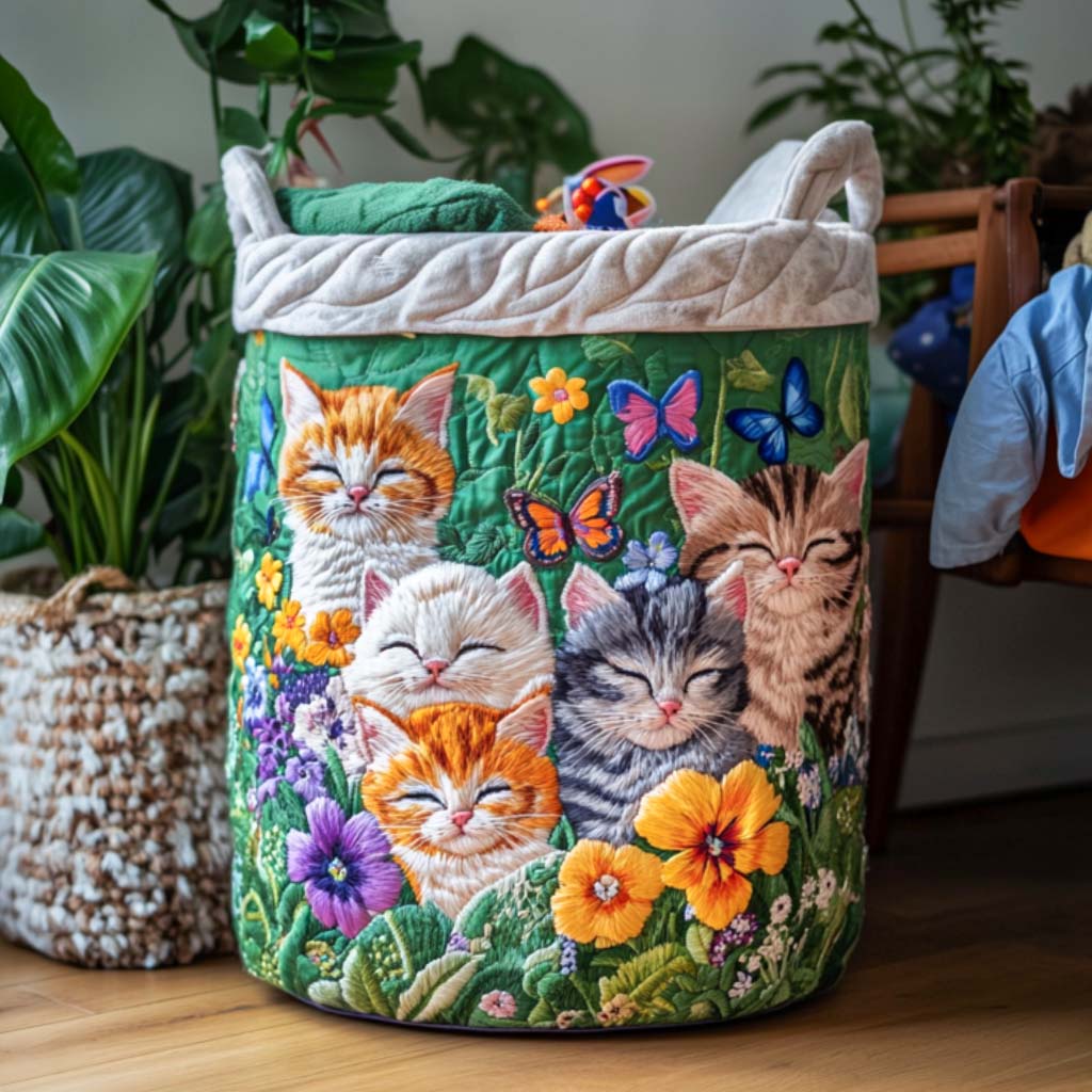 Cat Cuddle Corner Quilted Laundry Basket
