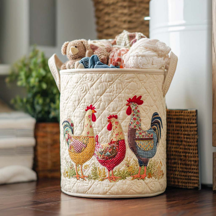 Cheerful Chicken Coop Quilted Laundry Basket