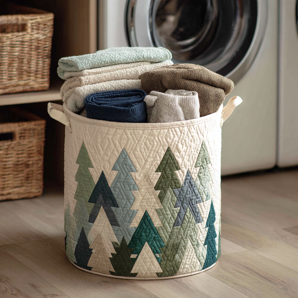 Christmas Trees Quilted Laundry Basket