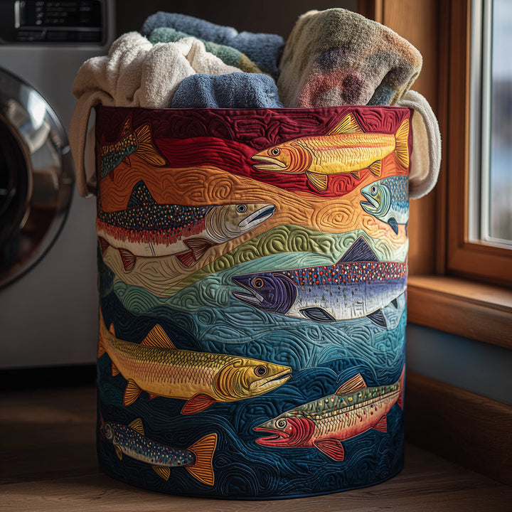 Fantasy Trout Quilted Laundry Basket