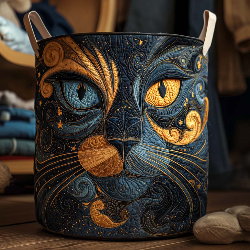 Galactic Cat Quilted Laundry Basket