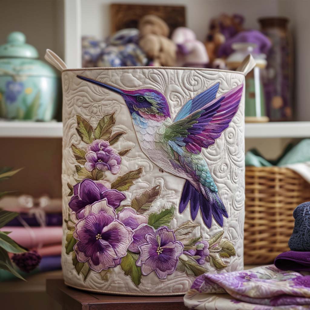 Hummingbird with Flowers Quilted Laundry Basket