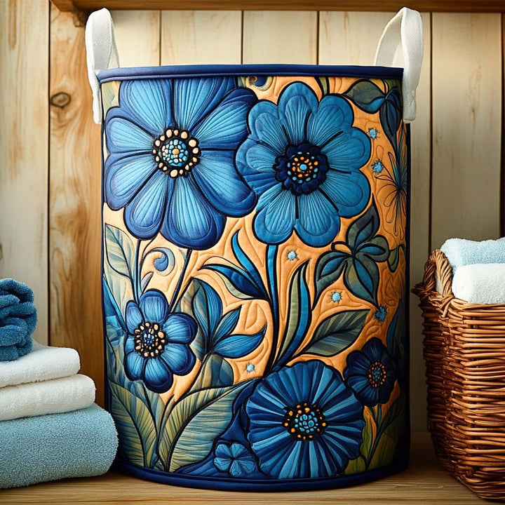 Indigo Flower Harmony Quilted Laundry Basket