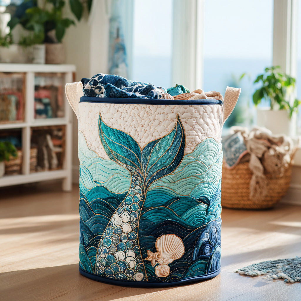 Mystic Stream Quilted Laundry Basket