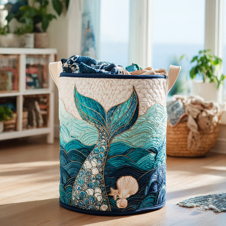 Mystic Stream Quilted Laundry Basket