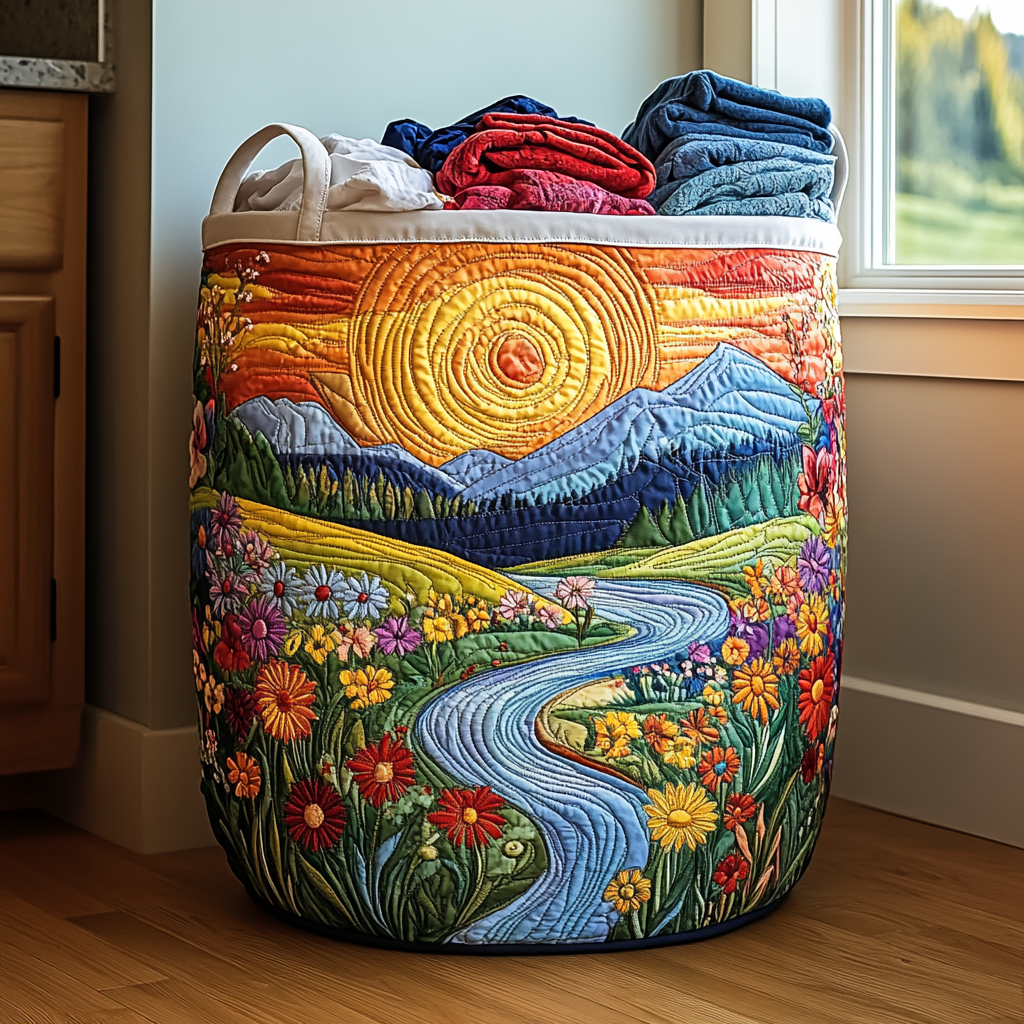 River Blossom Quilted Laundry Basket