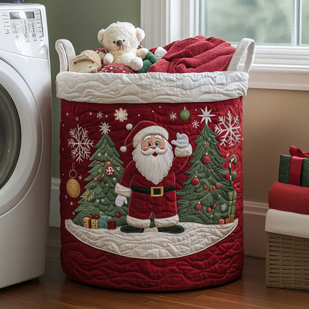 Santa's Joy Quilted Laundry Basket