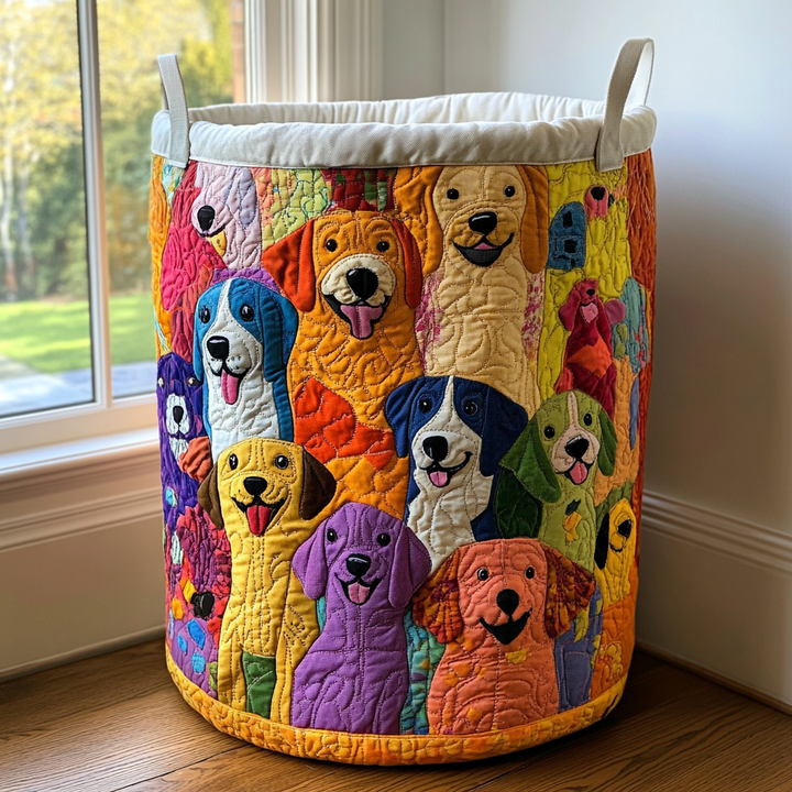 Shining Dogs Quilted Laundry Basket
