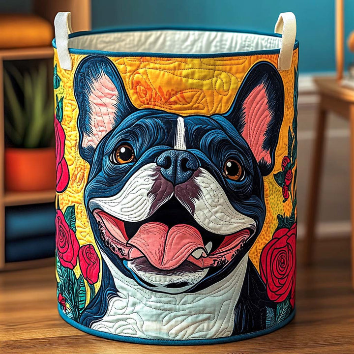 Smiling French Bulldog Quilted Laundry Basket