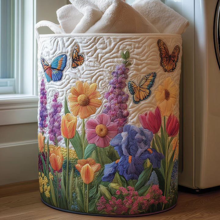 Spring Flower Quilted Laundry Basket
